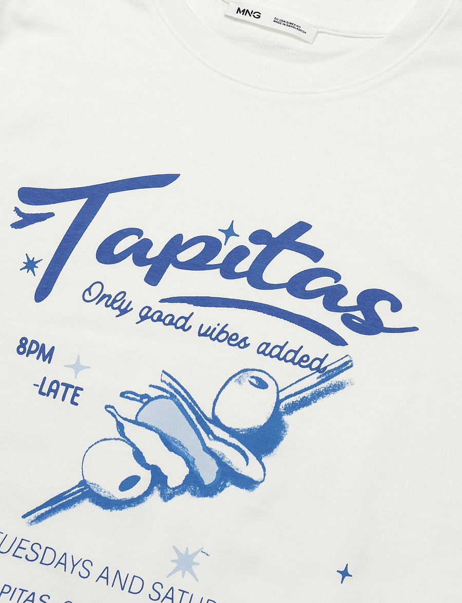 Mango - Printed cotton-blend t-shirt - t-shirts - medium blue - 4
