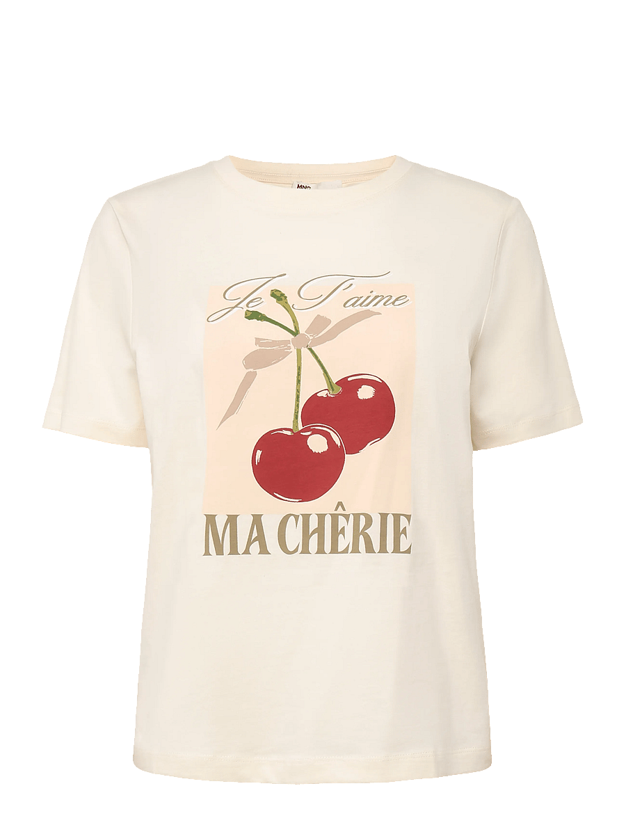 Mango - Printed cotton-blend t-shirt - t-shirts - red - 1