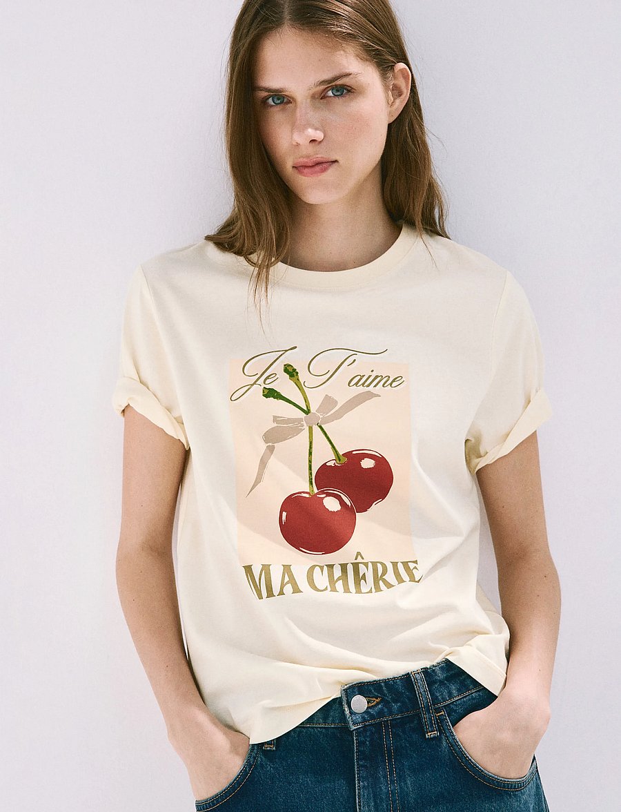 Mango - Printed cotton-blend t-shirt - t-shirts - red - 0