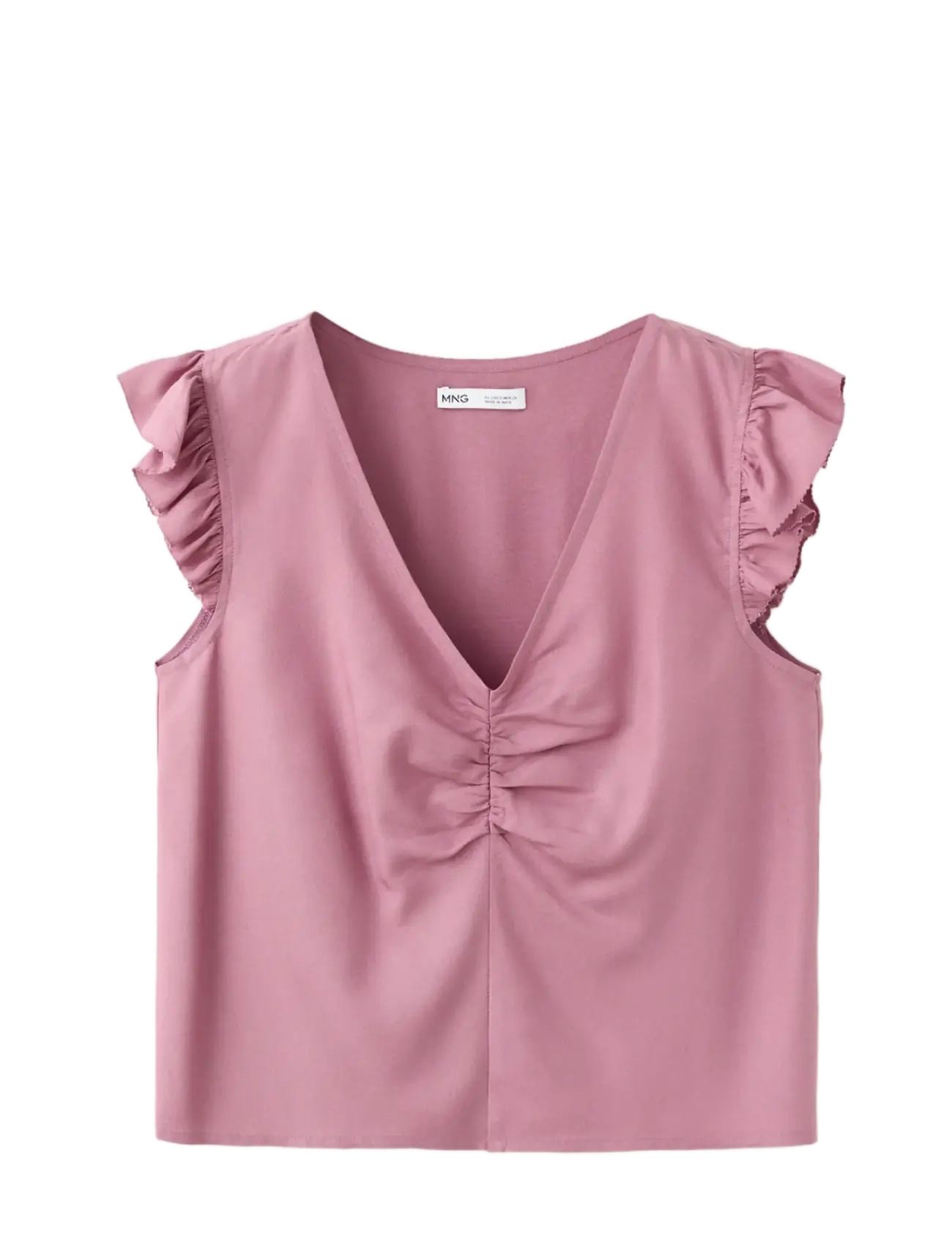 Mango - V-neck top with frill detail - bluser & tunikaer - dark red - 1