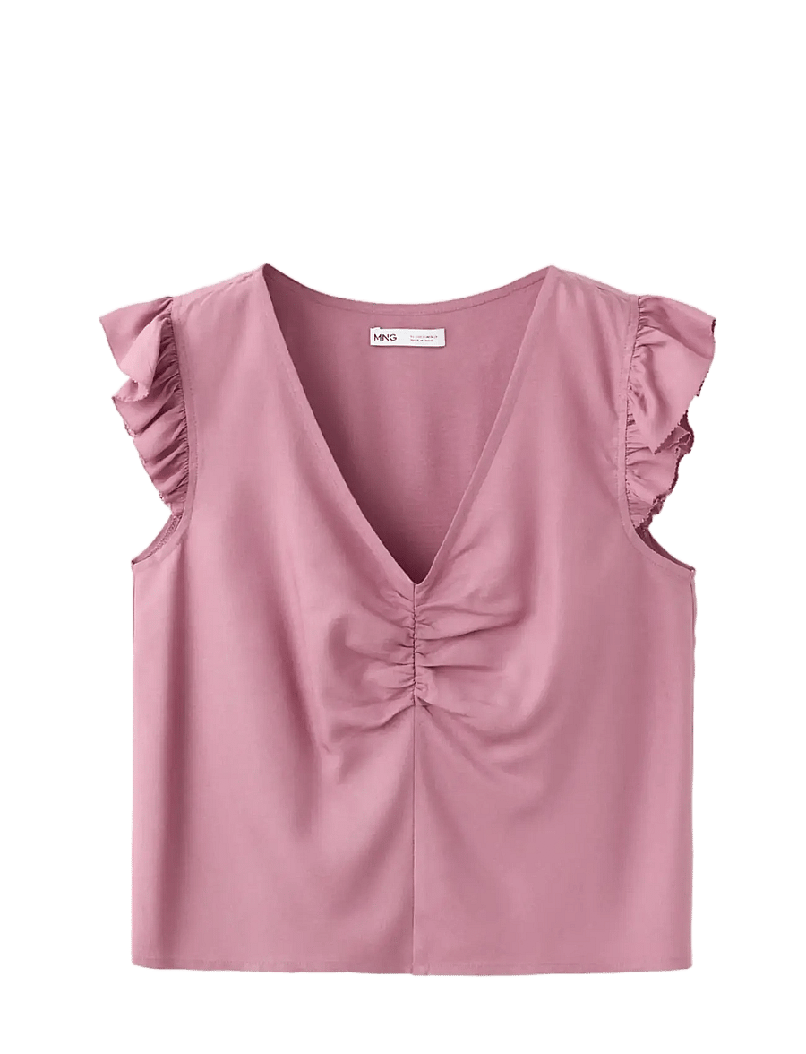 Mango - V-neck top with frill detail - bluser & tunikaer - dark red - 1