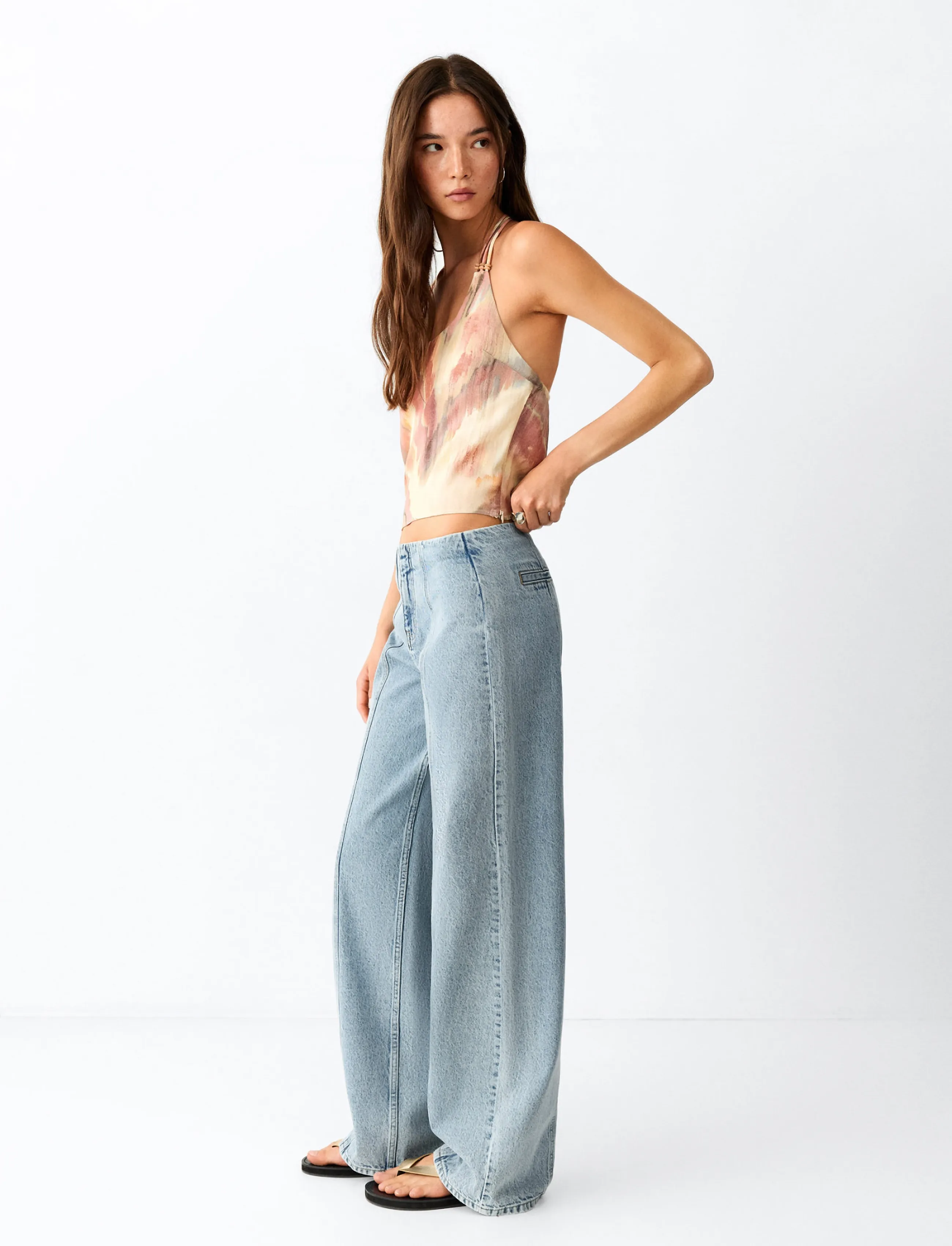 Mango Wide leg stitched jeans - Jeans - OPEN BLUE / blue