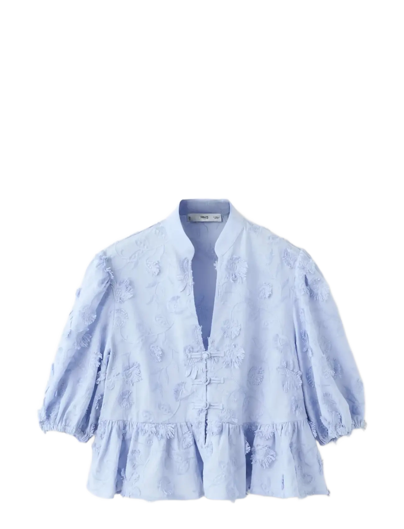Mango Embroidered puff-sleeve blouse - Kläder - LT-PASTEL BLUE / blue