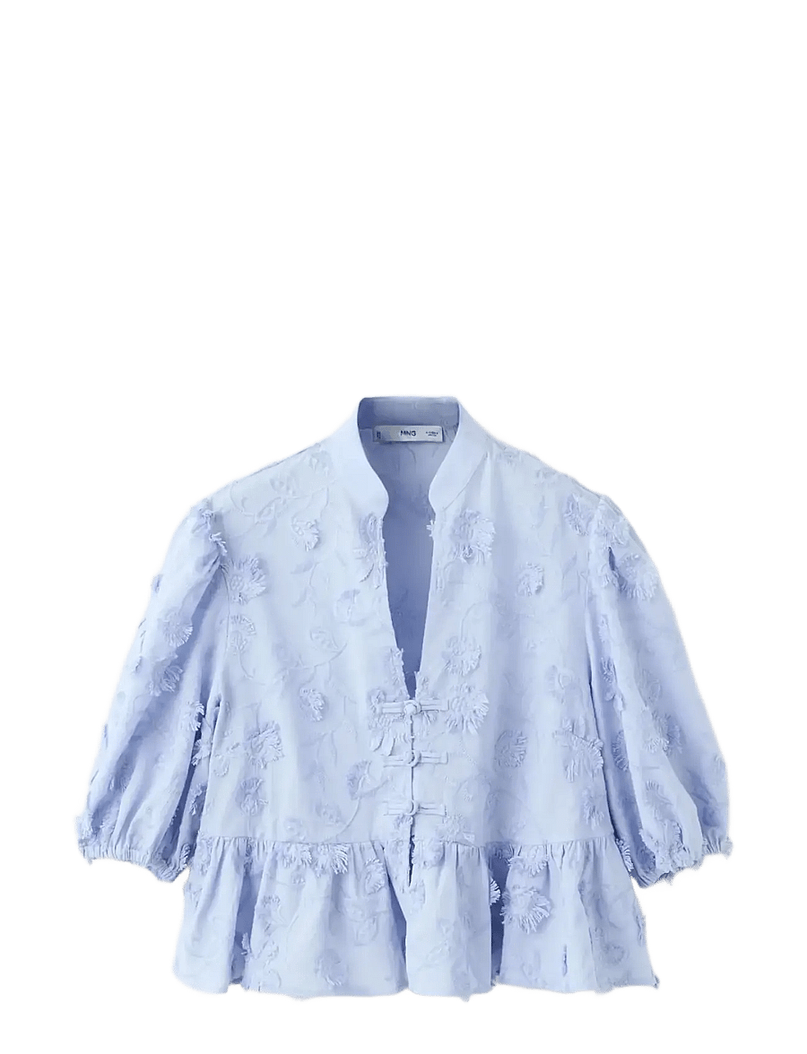 Mango - Embroidered puff-sleeve blouse - kurzärmlige hemden - lt-pastel blue - 1