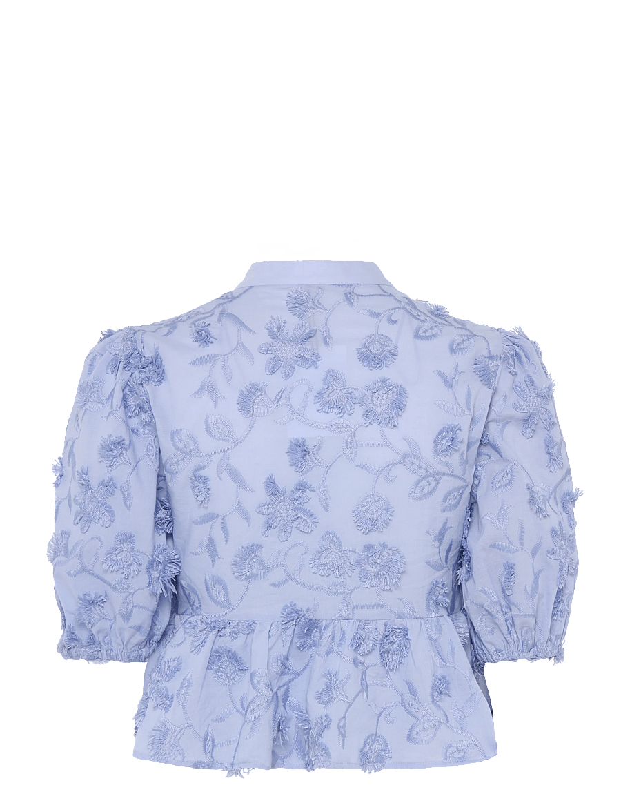 Mango - Embroidered puff-sleeve blouse - kurzärmlige hemden - lt-pastel blue - 2