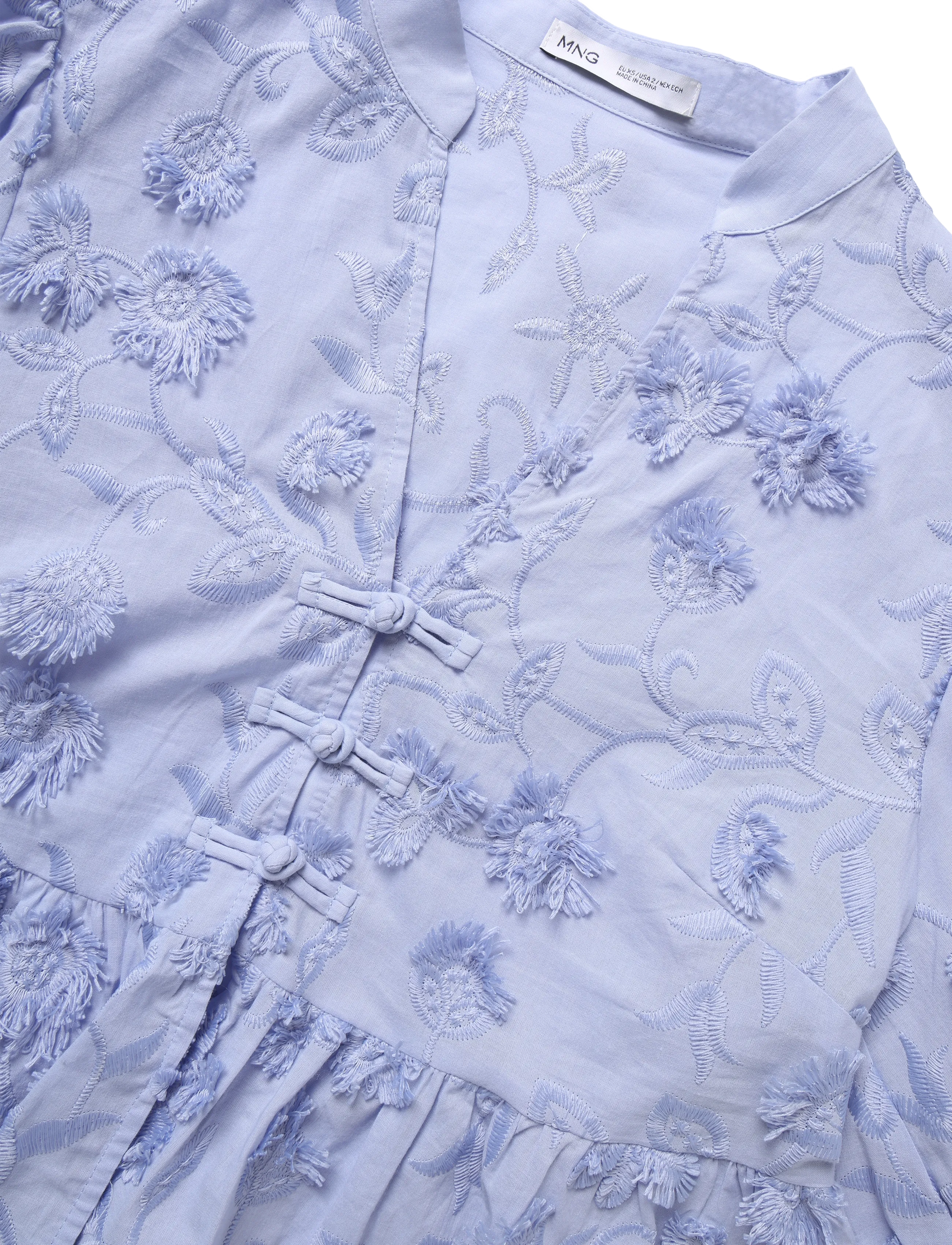 Mango - Embroidered puff-sleeve blouse - kortermede skjorter - lt-pastel blue - 4