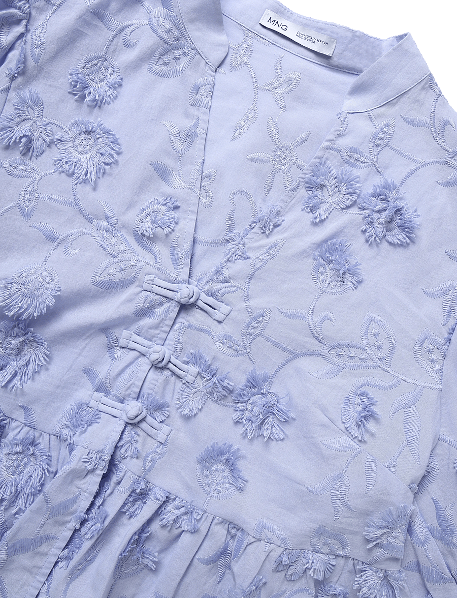 Mango - Embroidered puff-sleeve blouse - kurzärmlige hemden - lt-pastel blue - 4