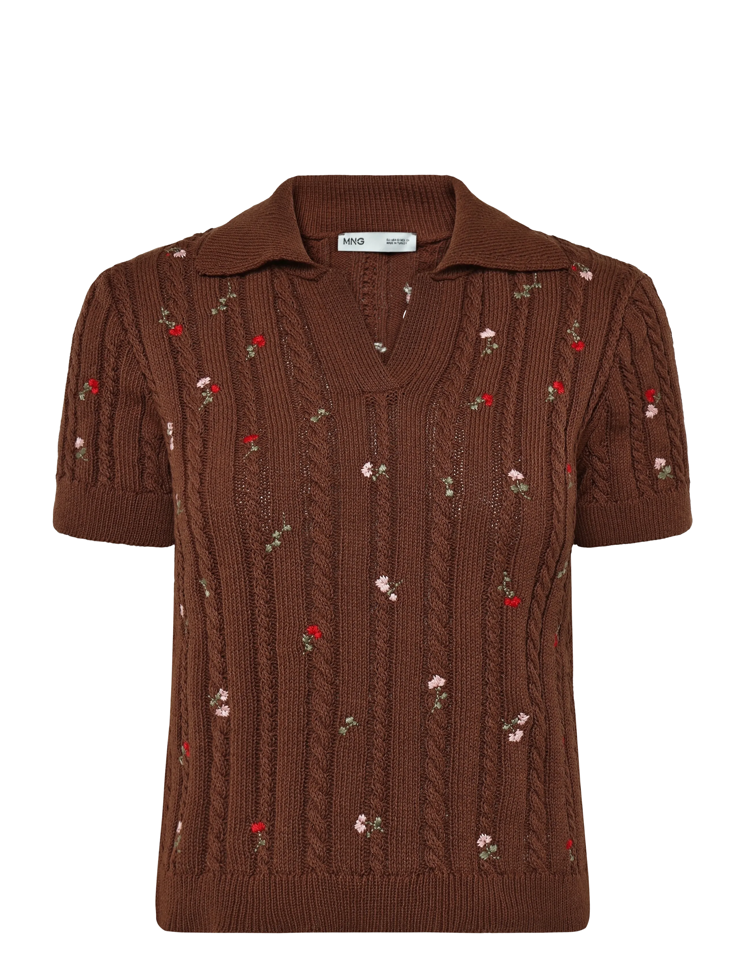 Mango Polo neck jumper with floral embroideries - Stickade tröjor - BROWN / brown