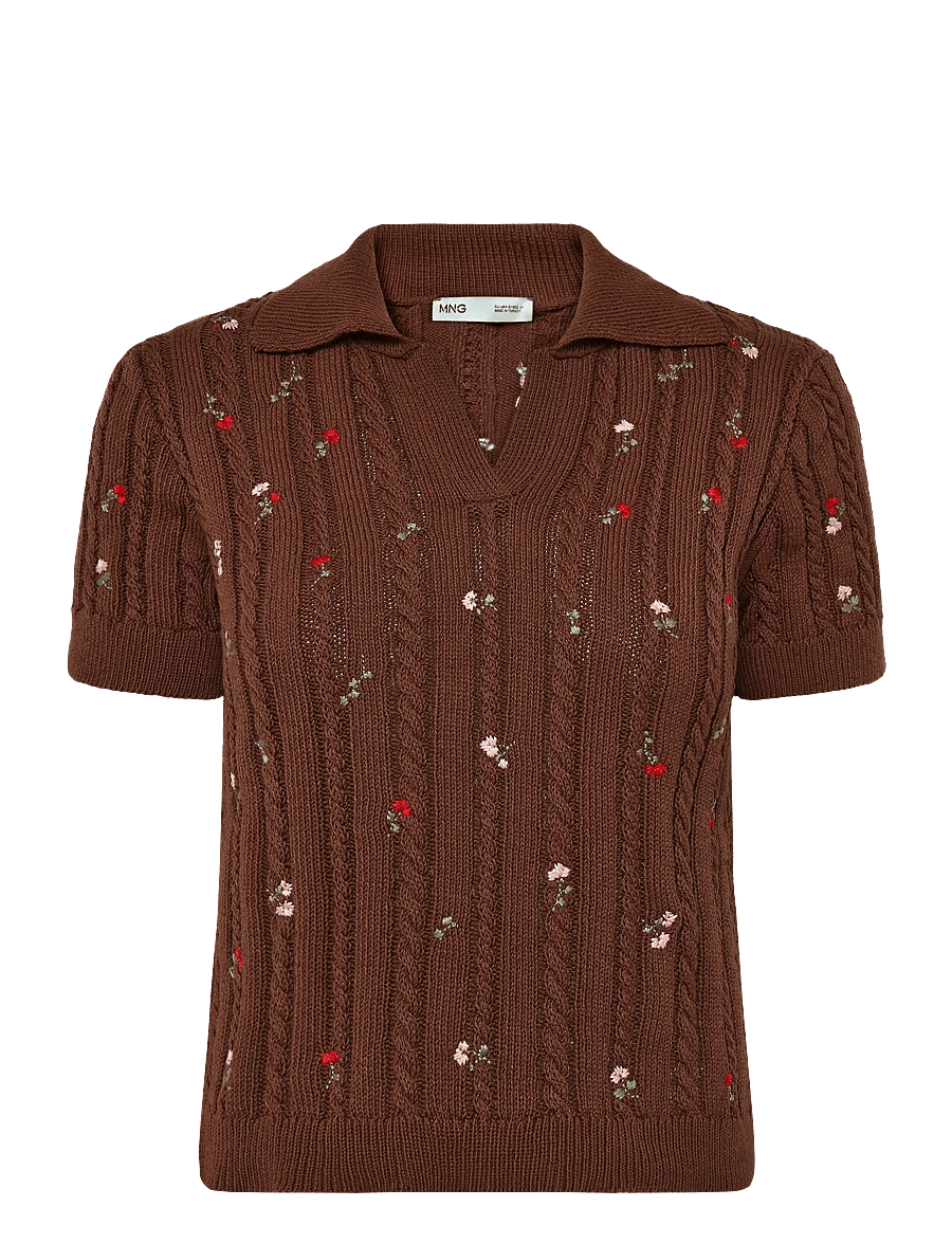 Mango - Polo neck jumper with floral embroideries - stickade tröjor - brown - 1