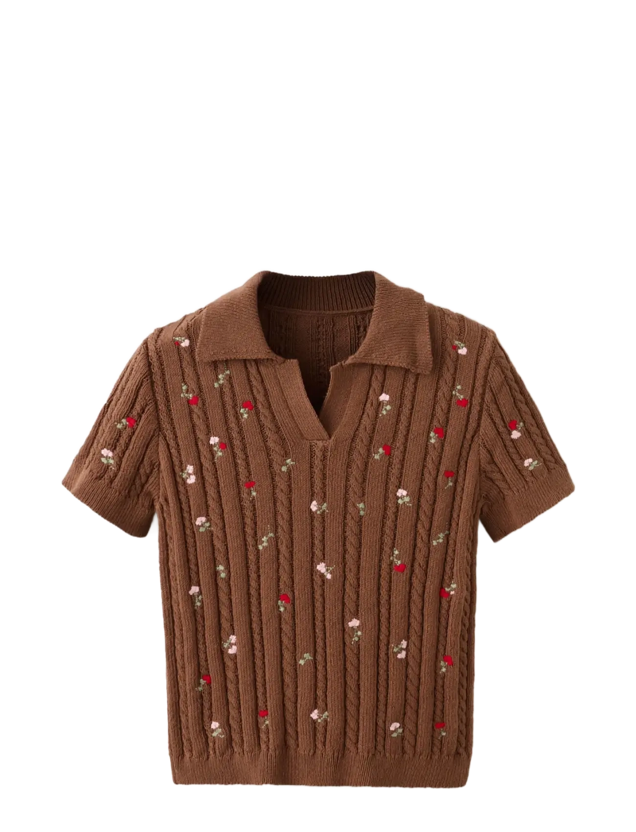 Mango Polo neck jumper with floral embroideries - Neulepuserot - BROWN / brown