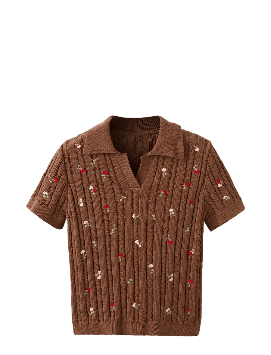 Mango - Polo neck jumper with floral embroideries - striktrøjer - brown - 1