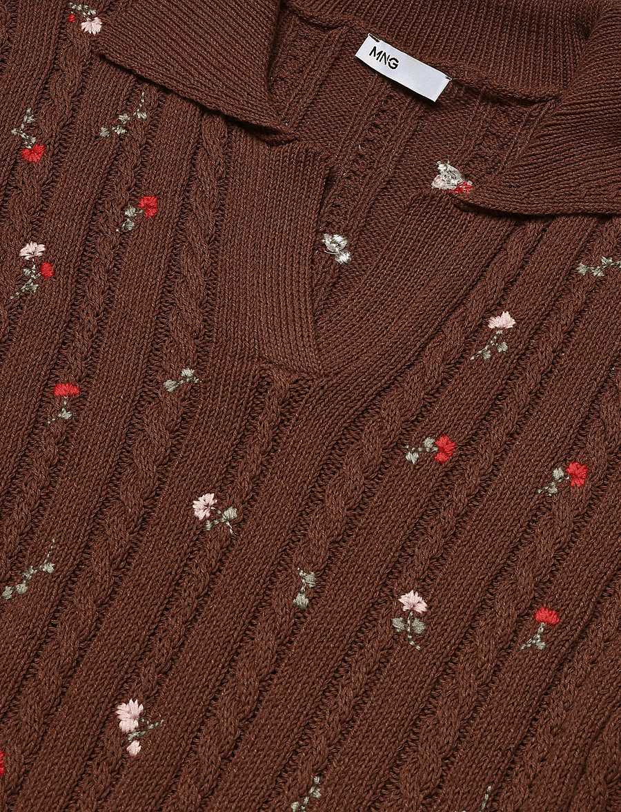 Mango - Polo neck jumper with floral embroideries - stickade tröjor - brown - 4