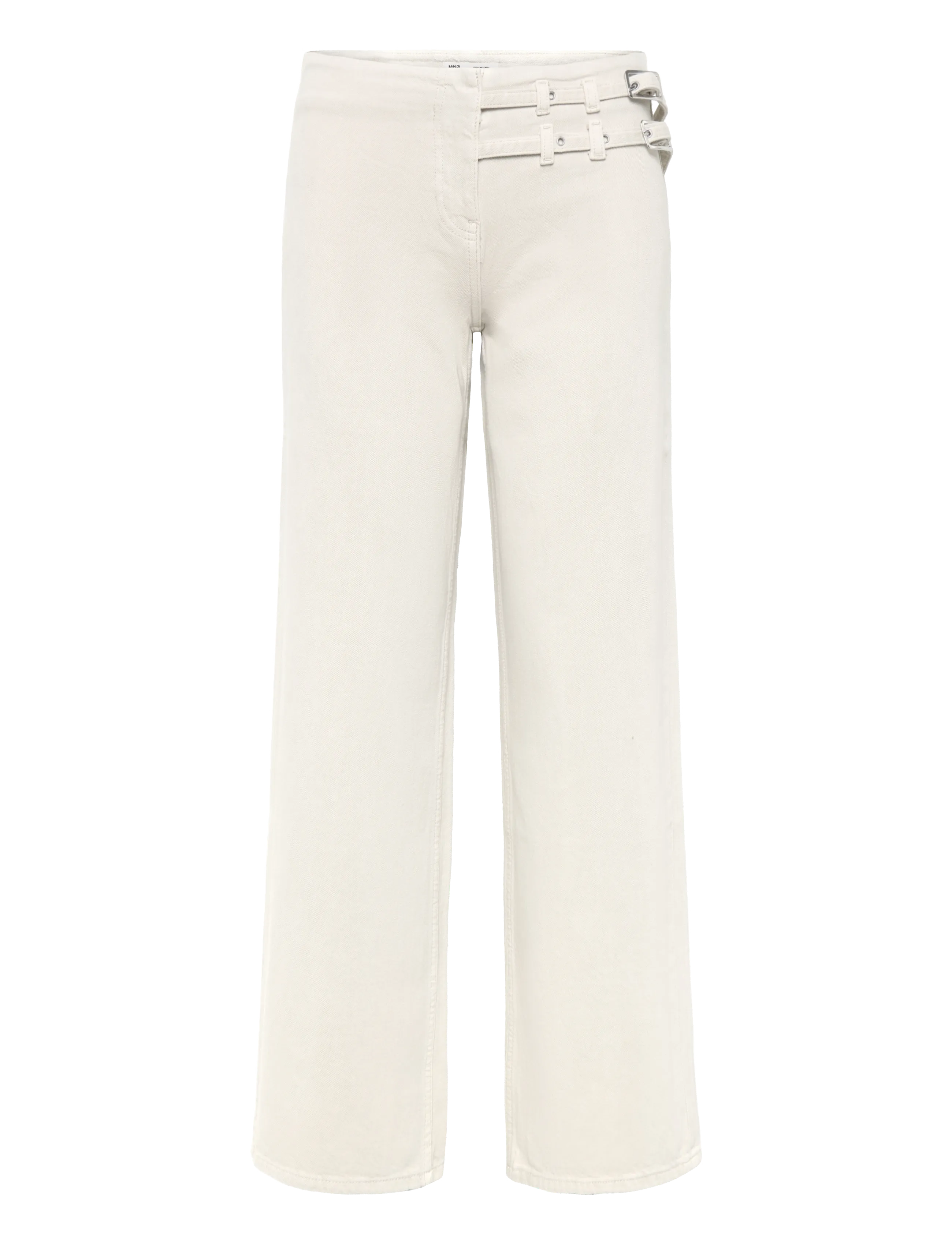 Mango Straight-Leg Jeans With Buckles, 36, Jeans, Beige - Regular Kinder