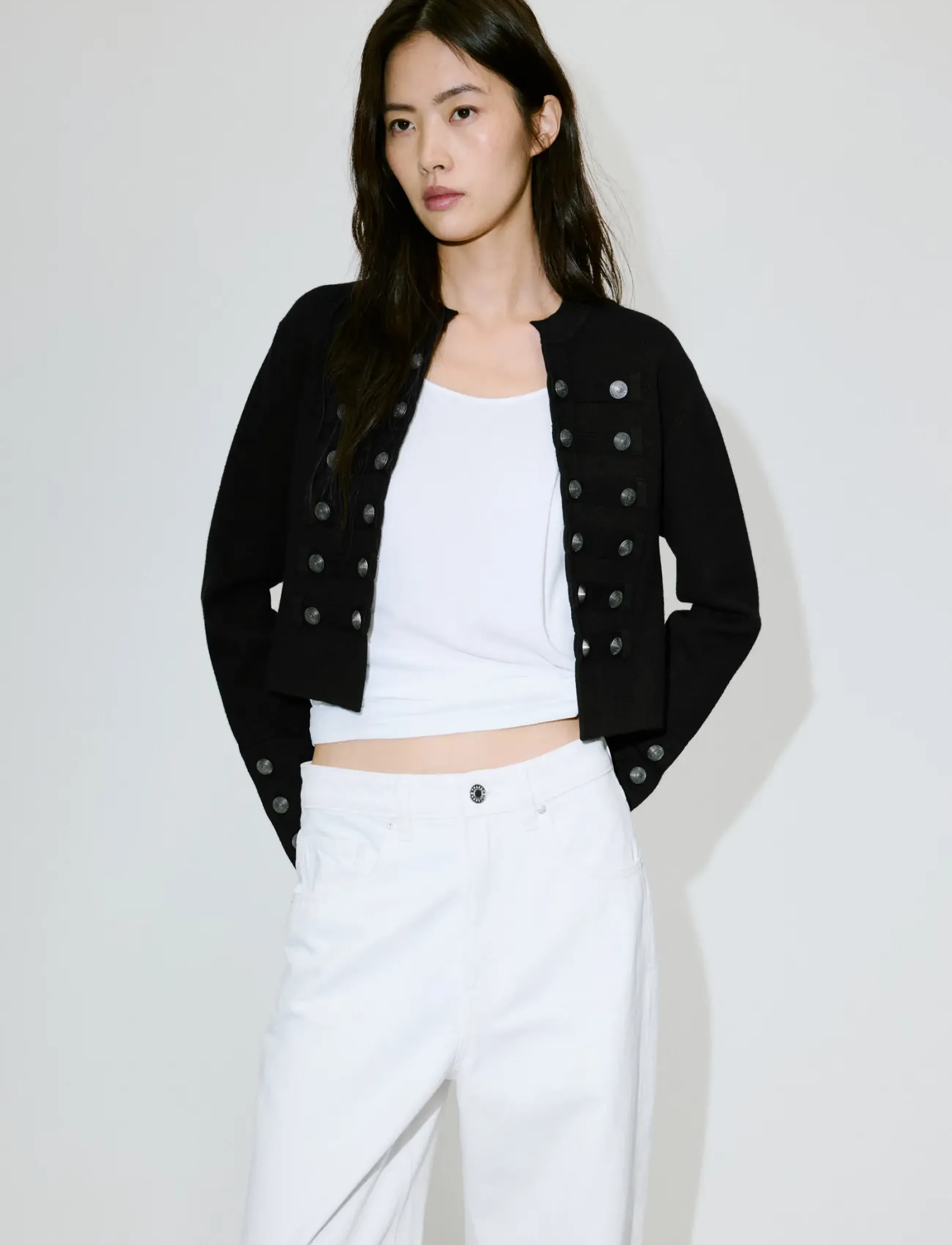 Mango Fine-knit buttoned jacket - Tøj - BLACK / black