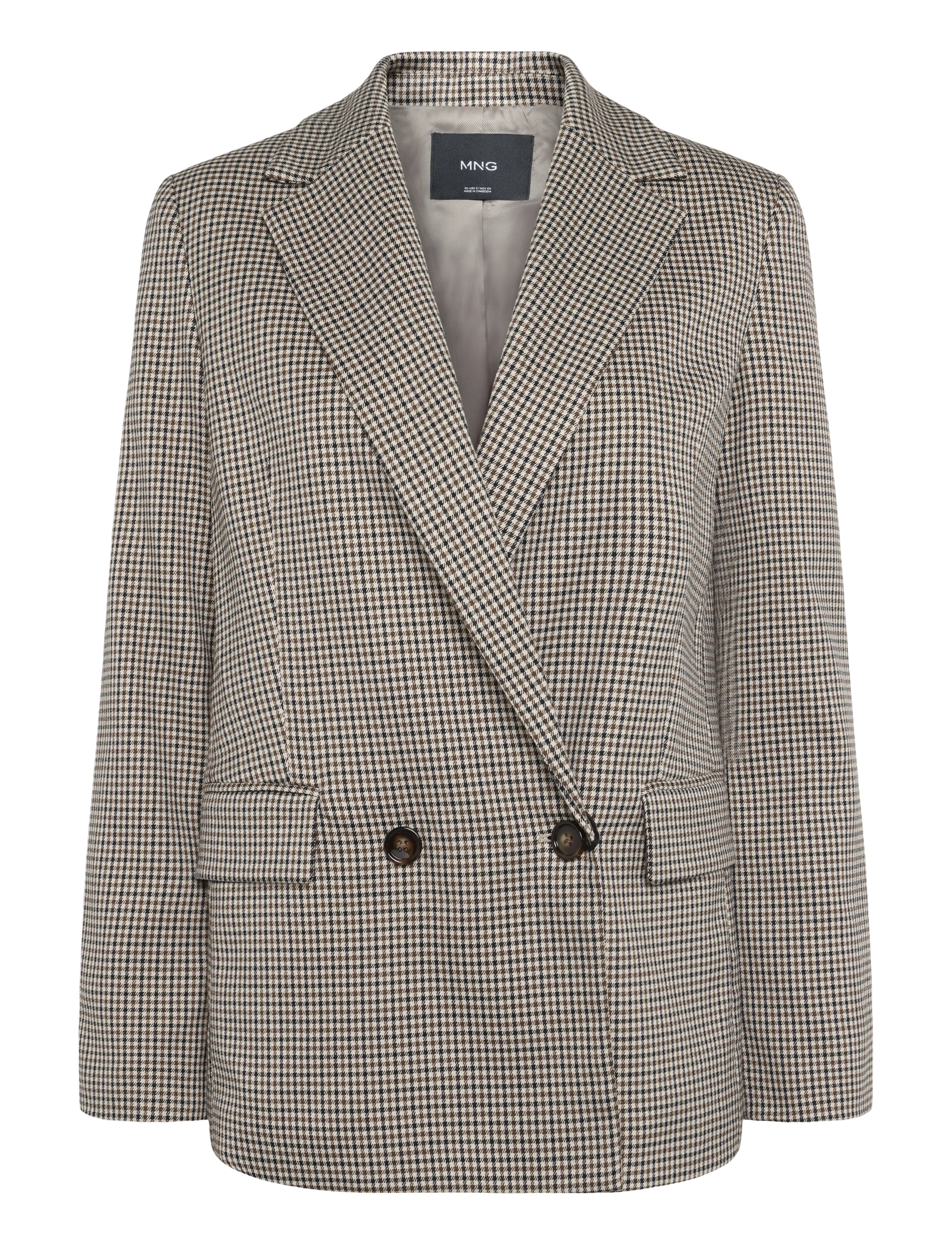 Mango Double-breasted micro-houndstooth jacket - Kollektioner - BROWN / brown