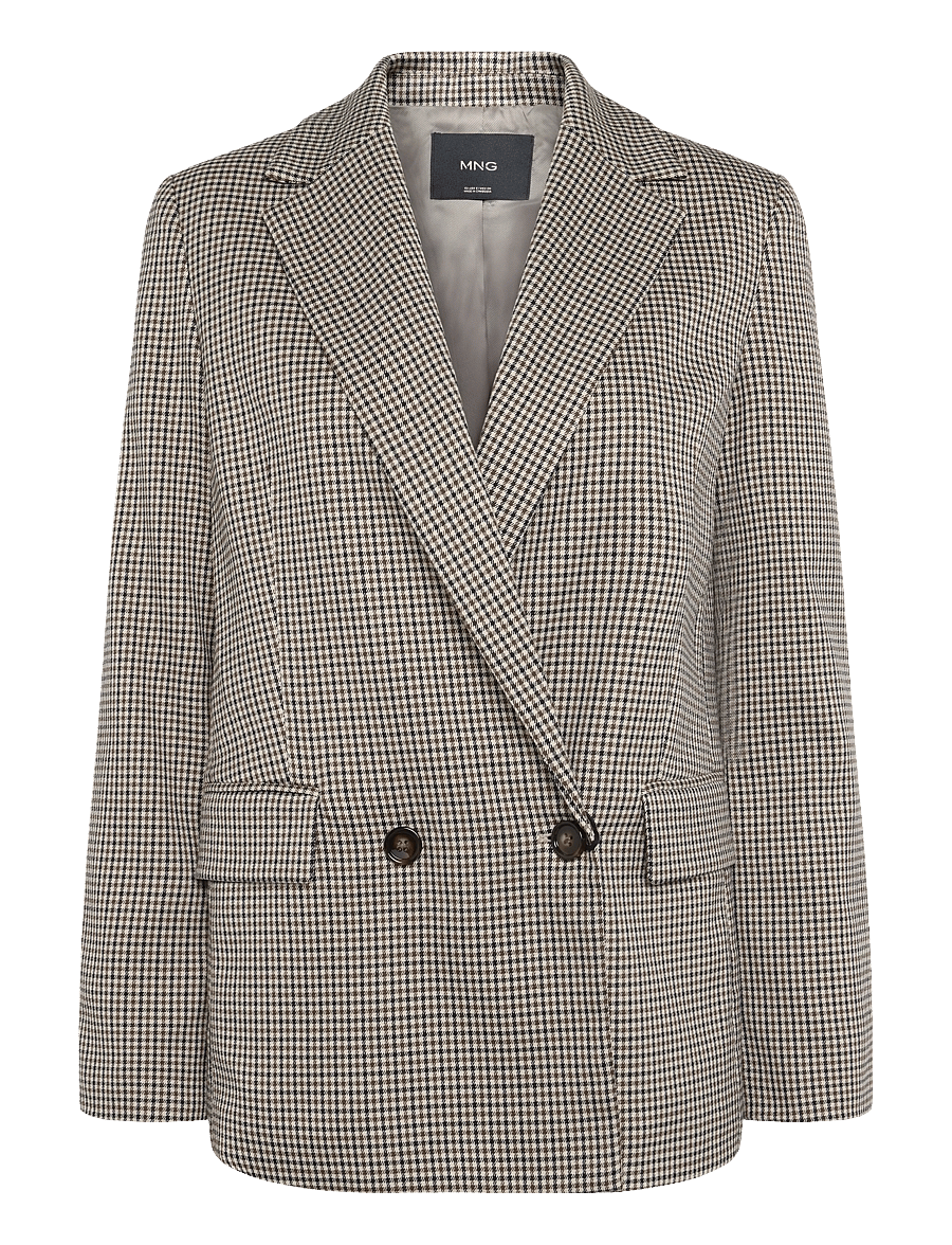 Mango - Double-breasted micro-houndstooth jacket - dobbeltradede blazere - brown - 1