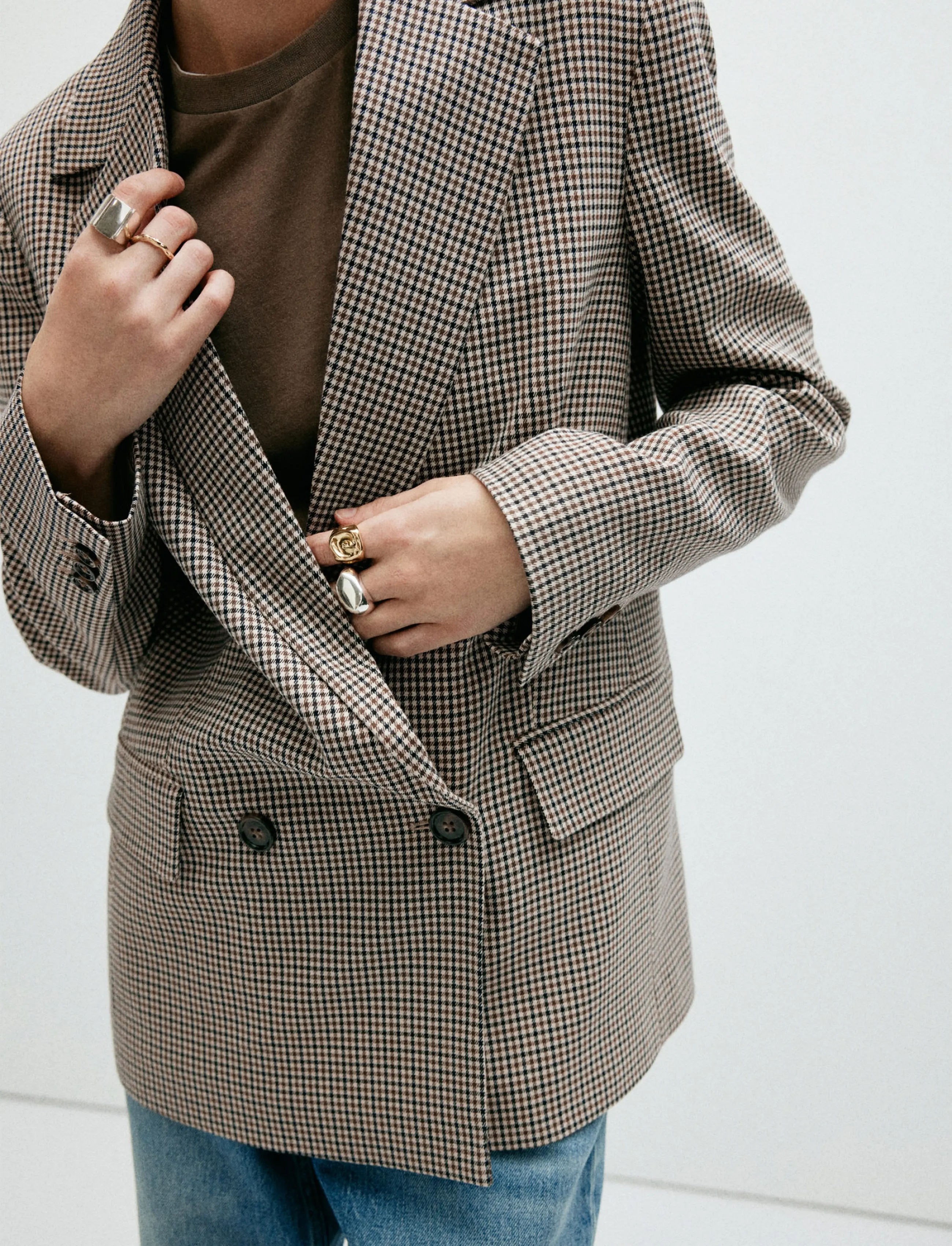 Mango Double-breasted micro-houndstooth jacket - Mango - BROWN / brown