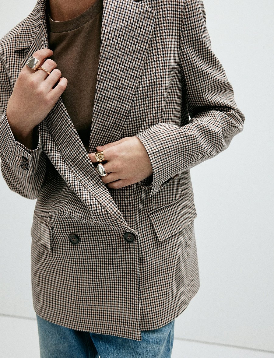 Mango - Double-breasted micro-houndstooth jacket - dobbeltradede blazere - brown - 0
