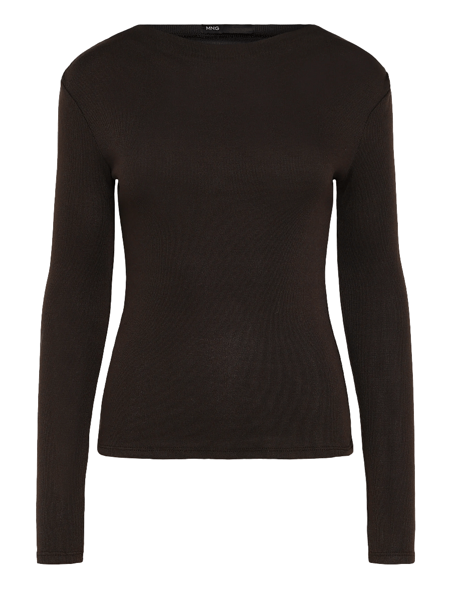 Mango - Long-sleeved boat-neck t-shirt - striktrøjer - dark brown - 1