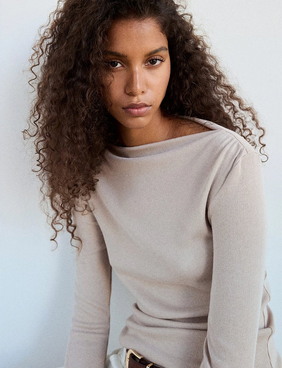 Mango - Long-sleeved boat-neck t-shirt - striktrøjer - lt pastel brown - 0