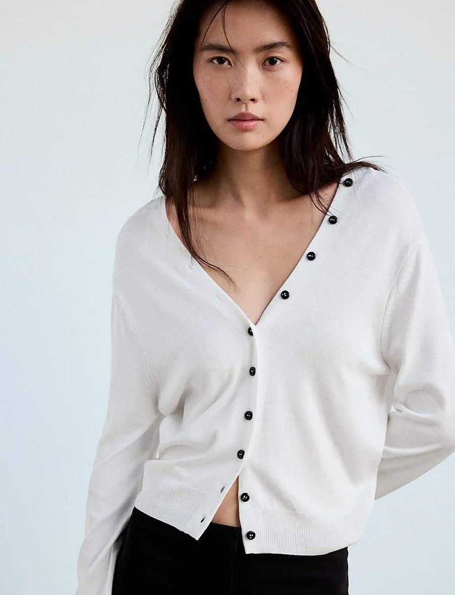 Mango - Knitted button cardigan - cardigans - white - 0