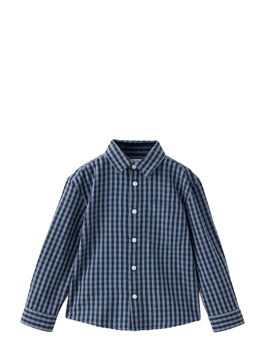 Mango - 100% cotton checked shirt - langærmede skjorter - navy - 0