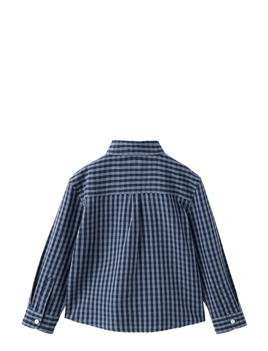 Mango - 100% cotton checked shirt - langærmede skjorter - navy - 1
