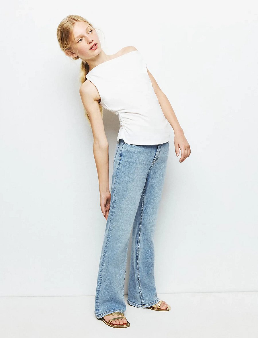 Mango - Waistband-free flare jeans - brede jeans - open blue - 0