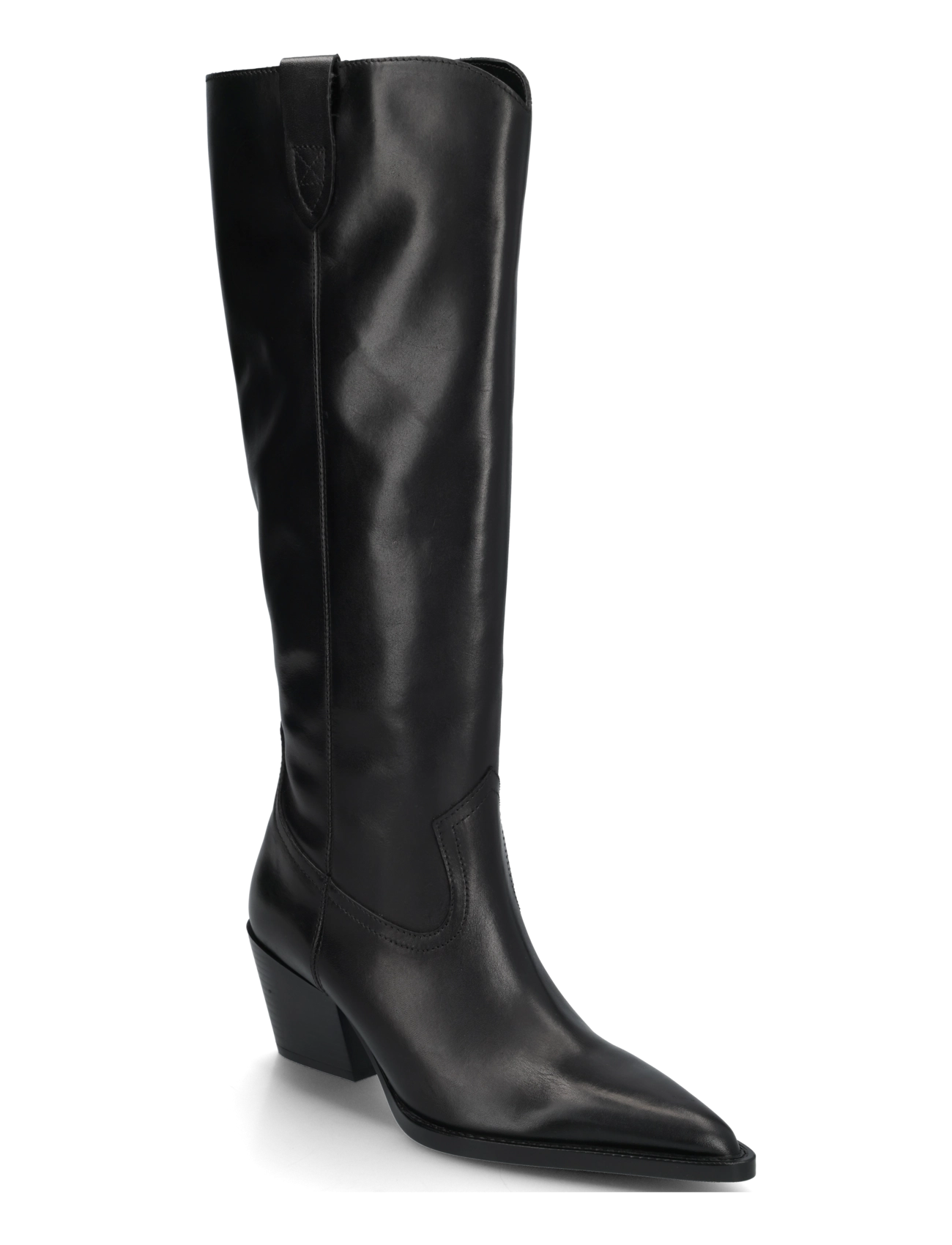Mango Leather Block-Heel Boots, 41, Black, Tall Boots > Knee High Boots, Dame