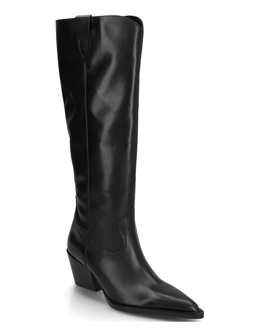 Mango - Leather block-heel boots - knähöga stövlar - black - 0