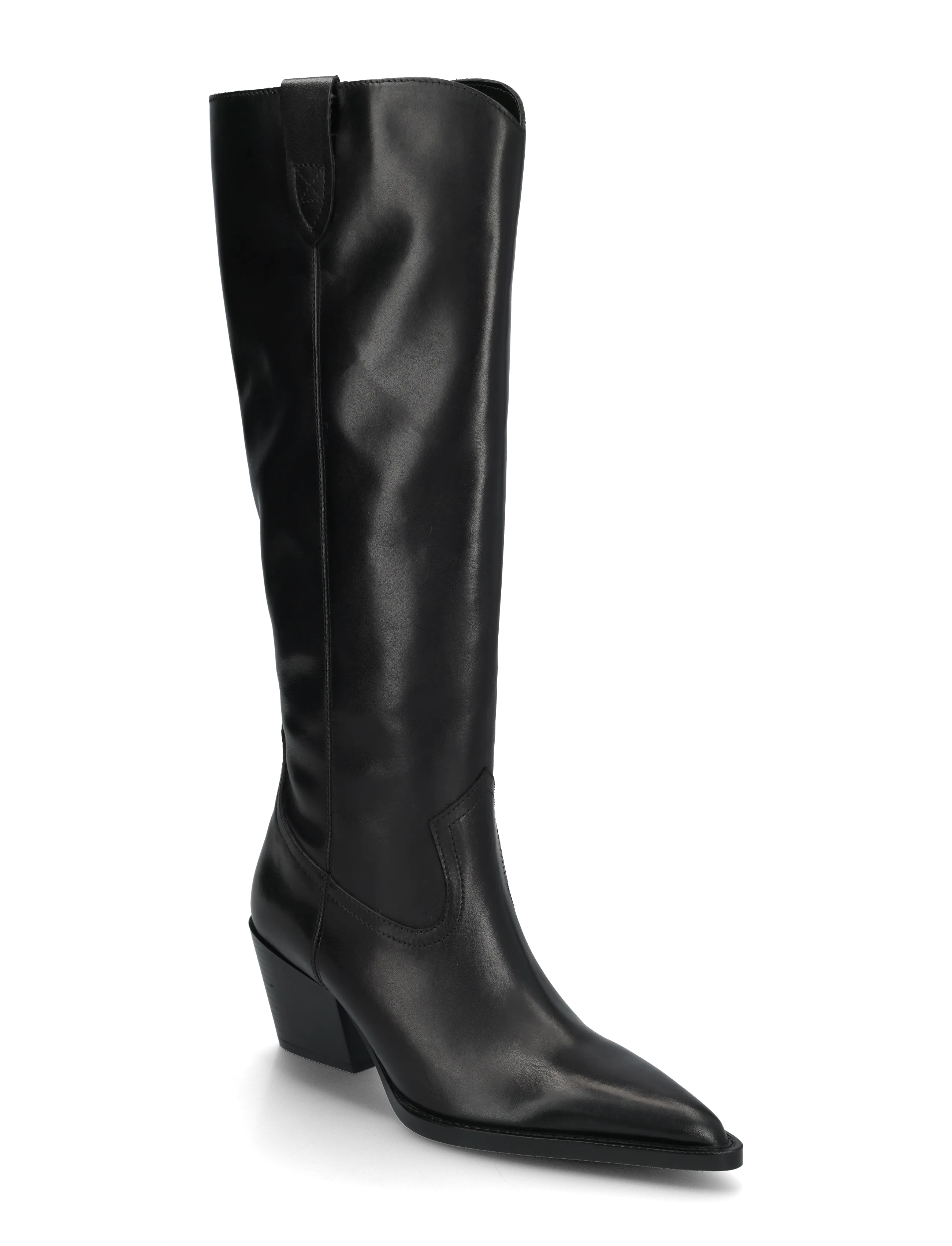 Mango Leather block-heel boots - Lange støvler - BLACK / black