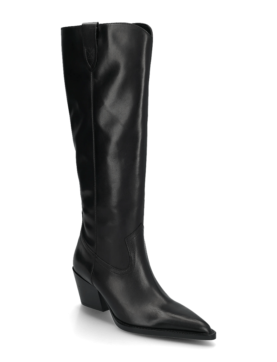 Mango - Leather block-heel boots - langskaftede støvler - black - 0