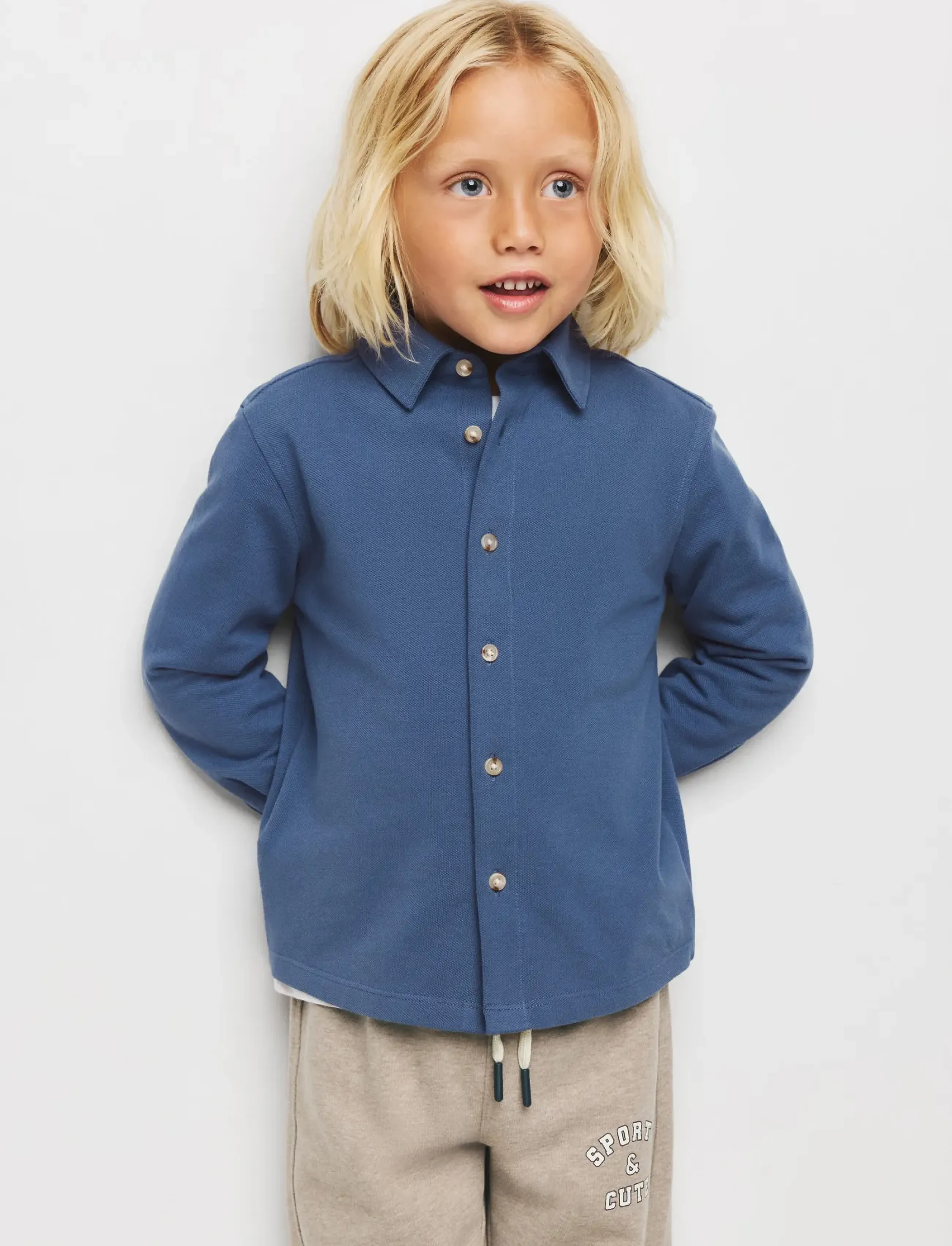 Mango - Cotton piqué shirt - langærmede skjorter - medium blue - 0