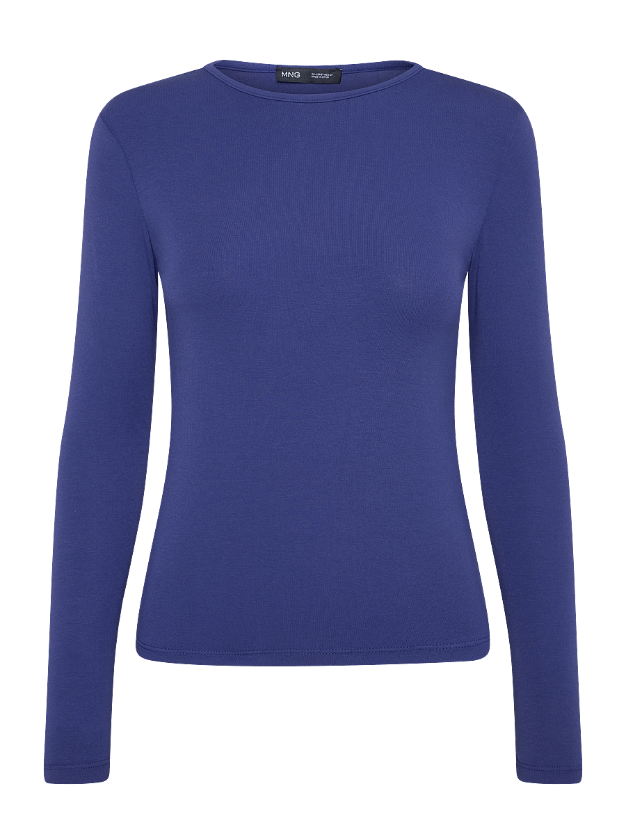 Mango - Long-sleeved fitted t-shirt - langærmede toppe - medium blue - 0