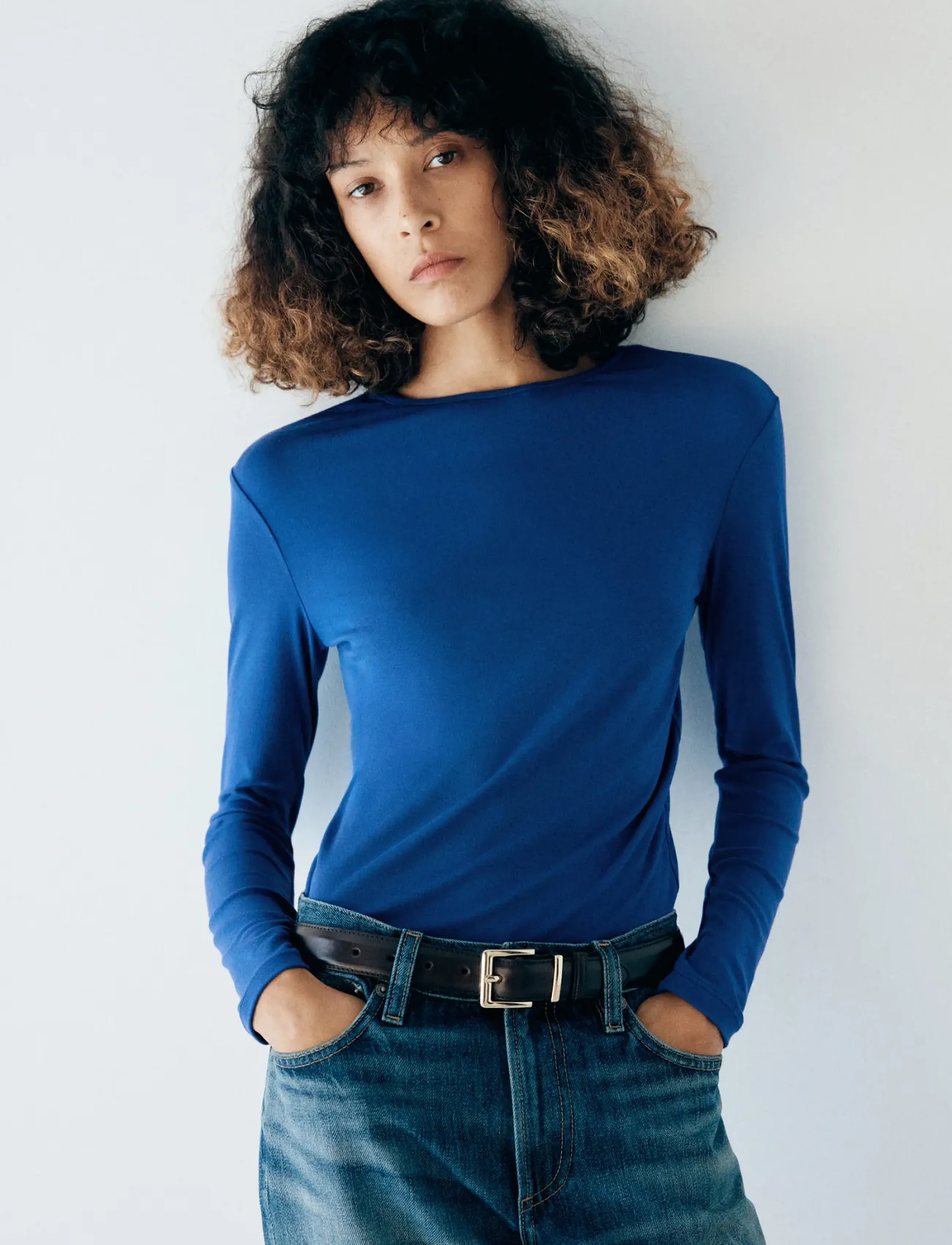 Mango - Long-sleeved fitted t-shirt - langærmede toppe - medium blue - 0