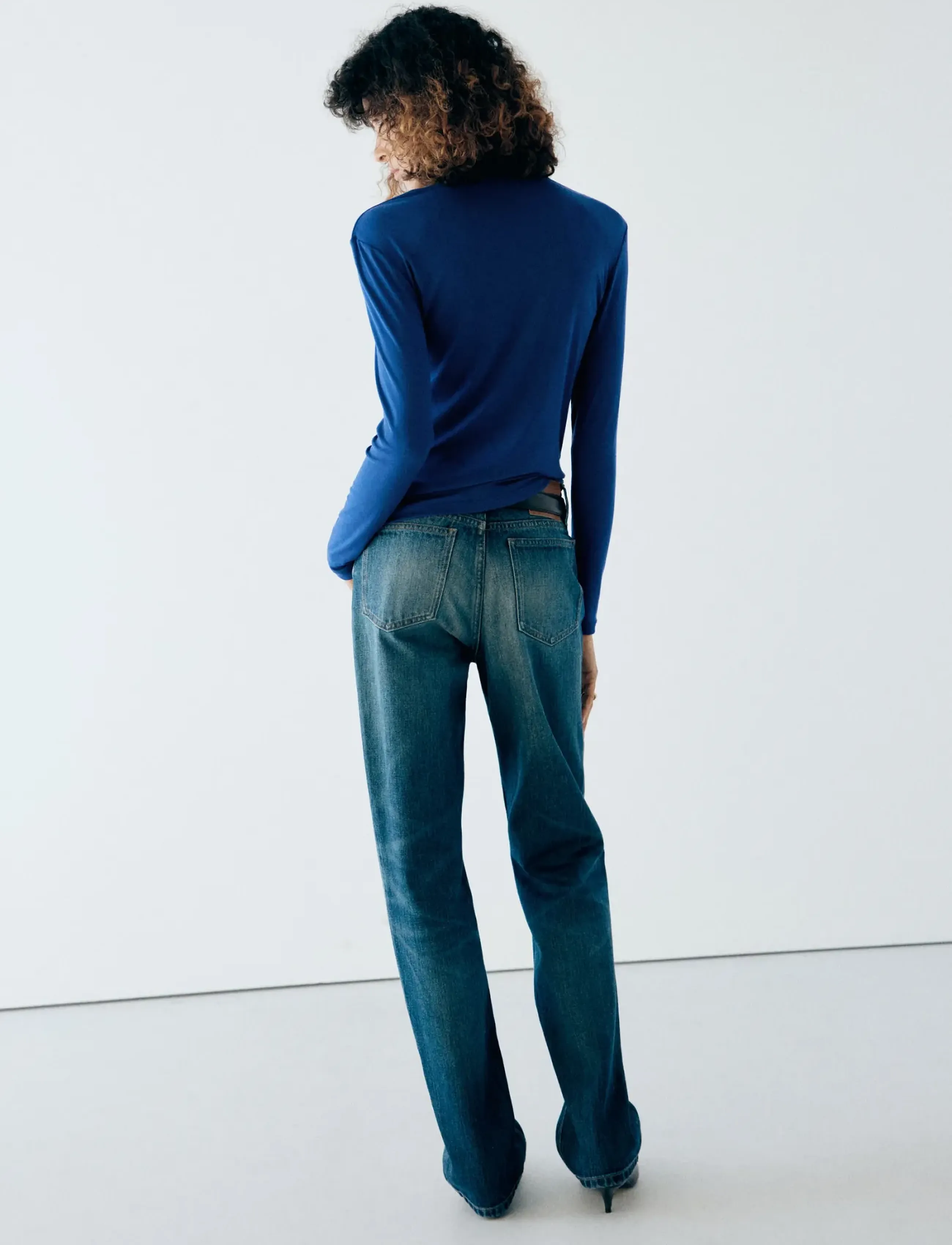 Mango - Long-sleeved fitted t-shirt - langærmede toppe - medium blue - 3