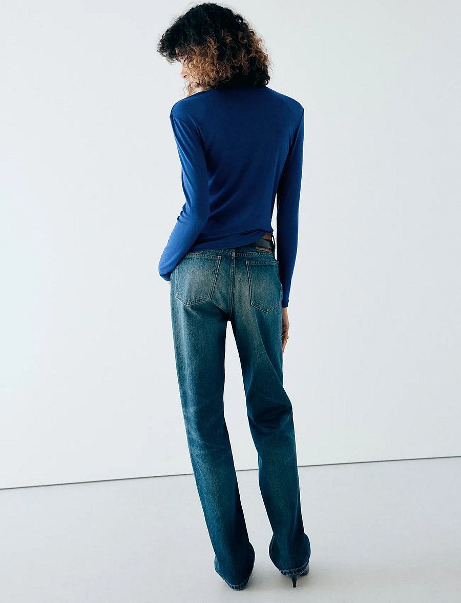 Mango - Long-sleeved fitted t-shirt - langærmede toppe - medium blue - 3