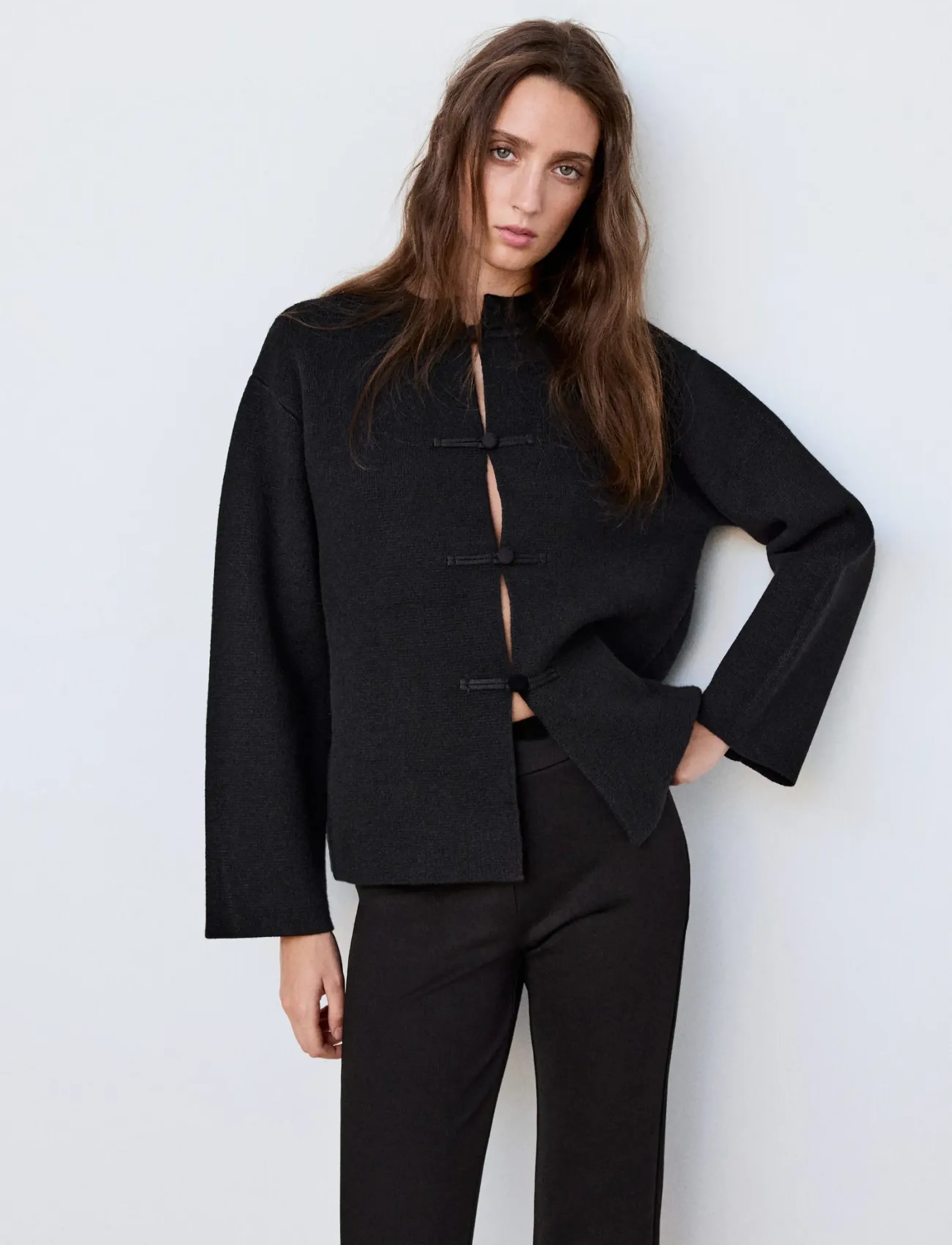 Mango Straight jacket with frogging fastenings - Tøj - BLACK / black