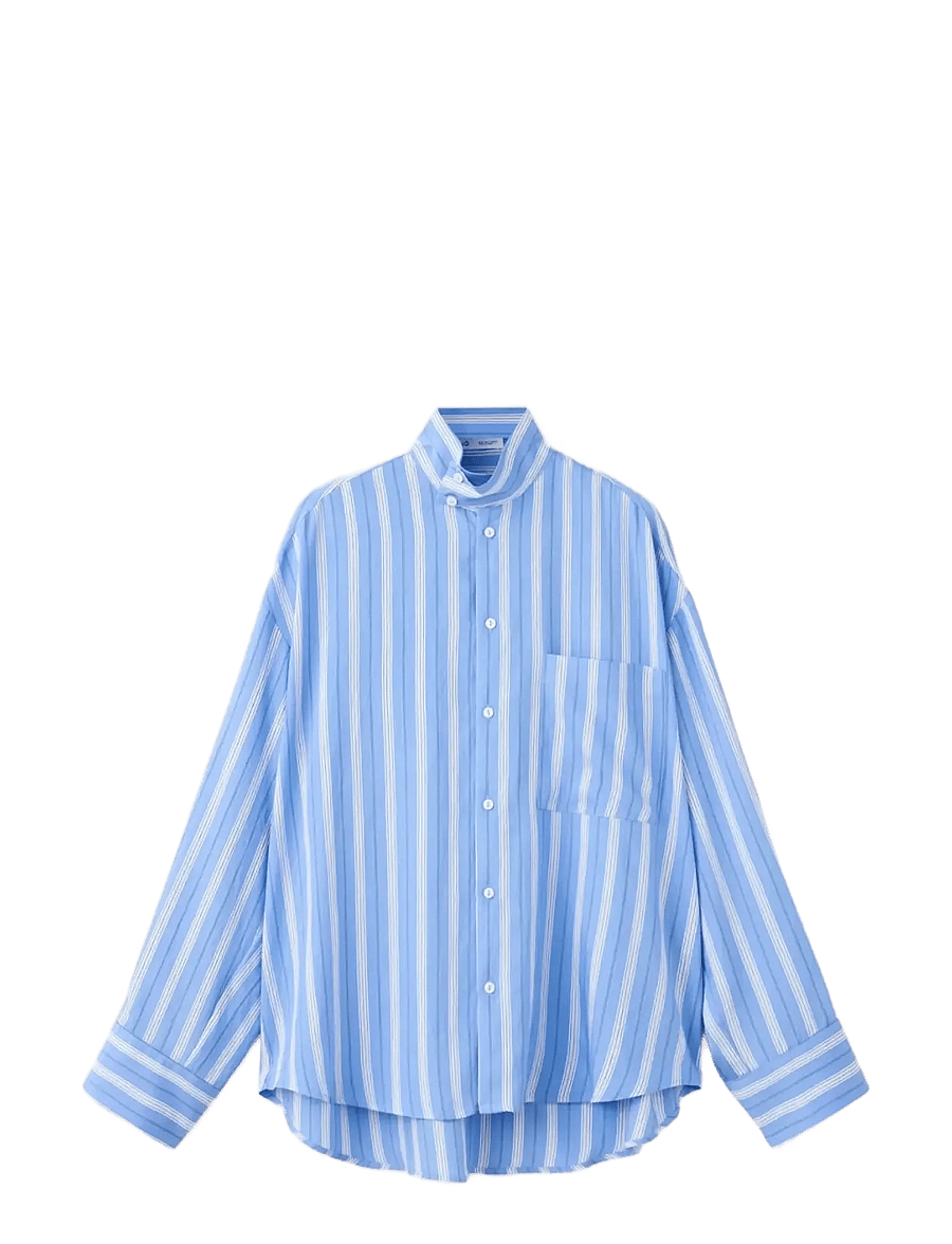 Mango - Striped shirt with stand-up collar - langærmede skjorter - medium blue - 1