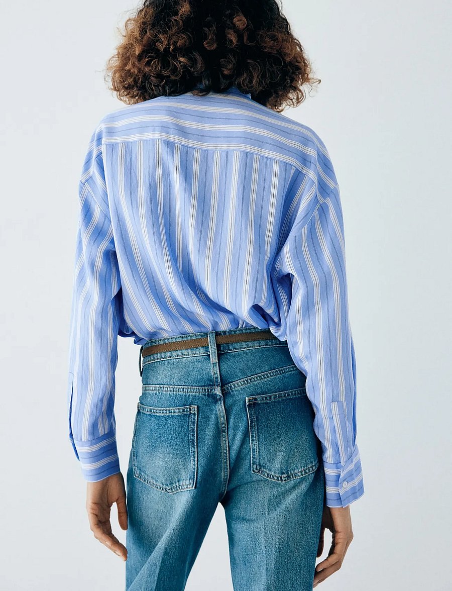 Mango - Striped shirt with stand-up collar - langærmede skjorter - medium blue - 2