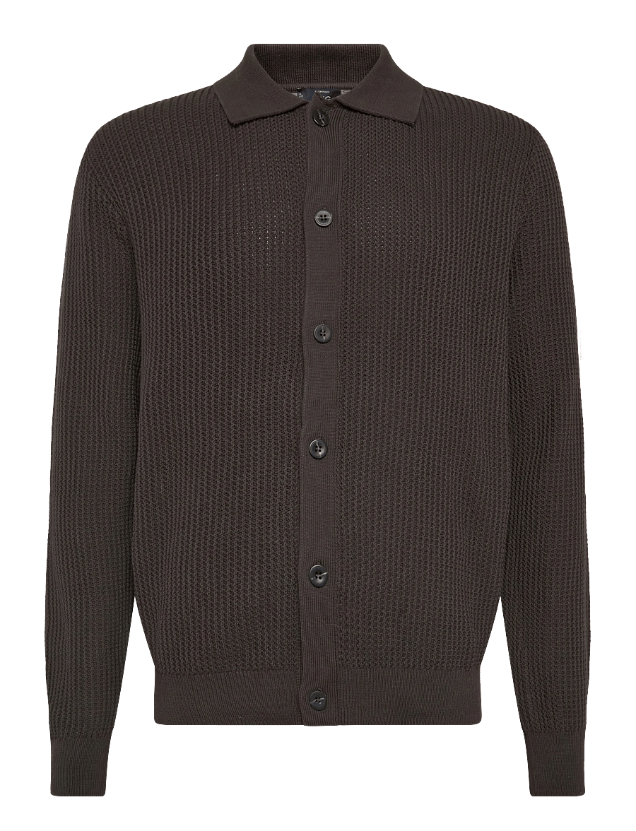 Mango - Ribbed knitted cardigan - koftor - dark brown - 0