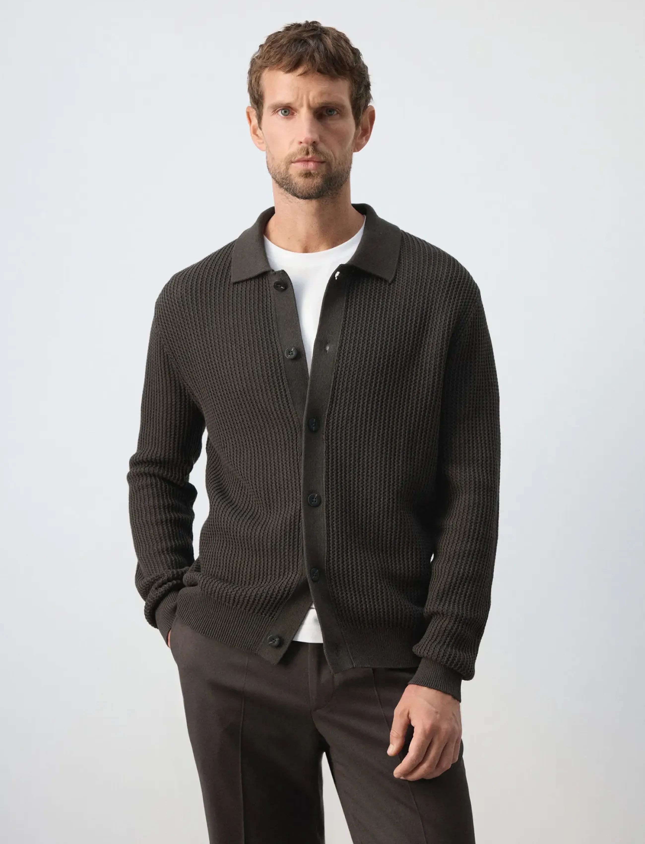 Mango - Ribbed knitted cardigan - koftor - dark brown - 0