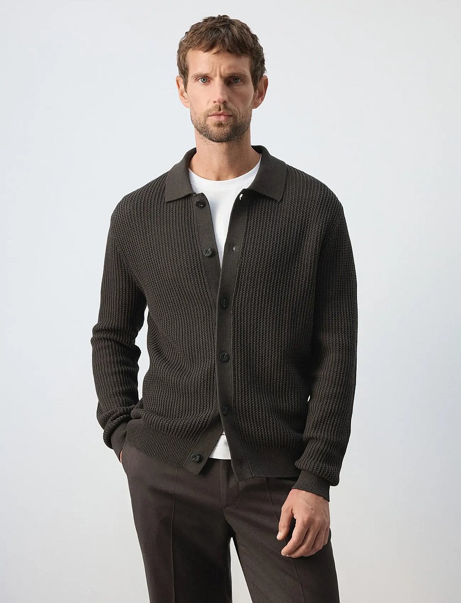 Mango - Ribbed knitted cardigan - koftor - dark brown - 0