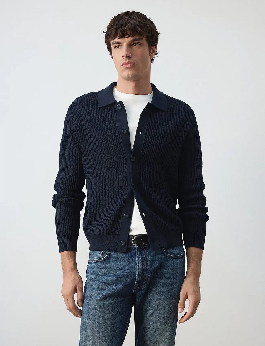 Mango - Ribbed knitted cardigan - koftor - navy - 0