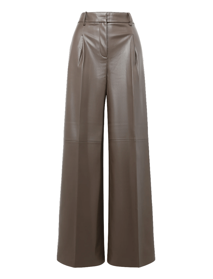 Mango - Wide leg faux-leather trousers - bukser med brede ben - medium brown - 1