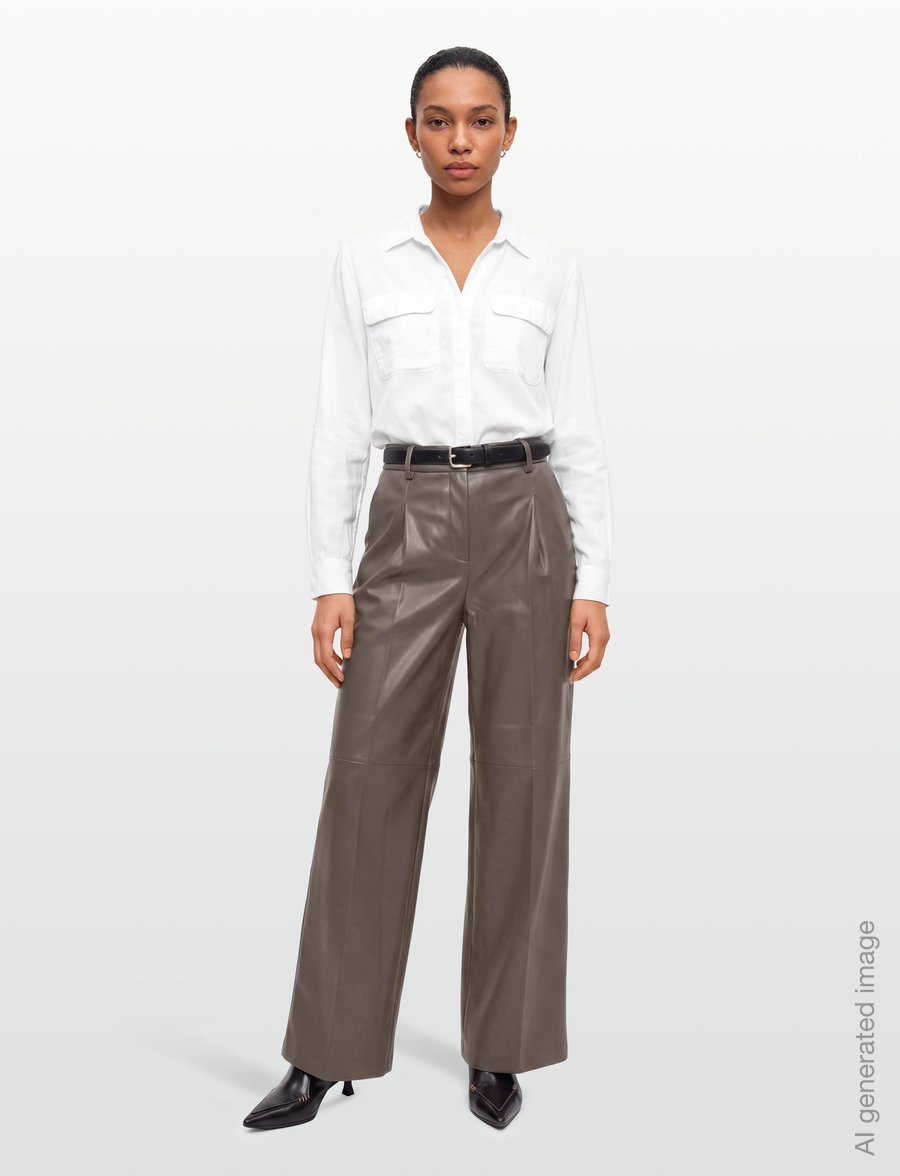 Mango - Wide leg faux-leather trousers - bukser med brede ben - medium brown - 0