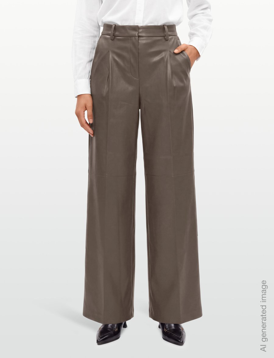 Mango - Wide leg faux-leather trousers - bukser med brede ben - medium brown - 3