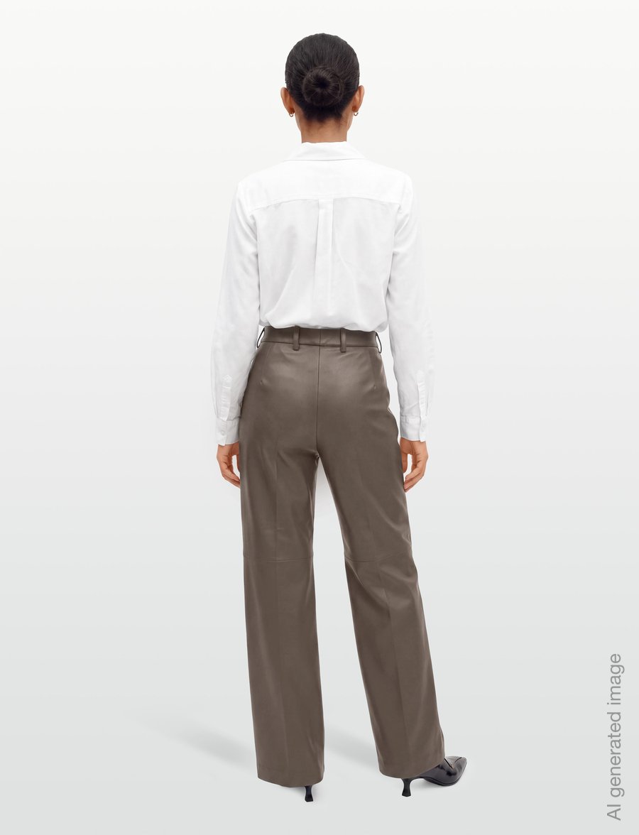 Mango - Wide leg faux-leather trousers - bukser med brede ben - medium brown - 4