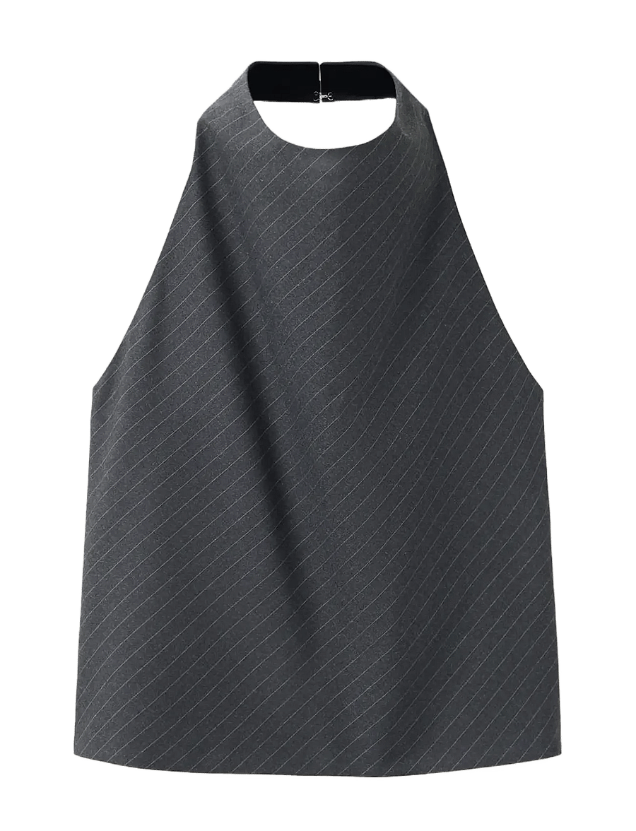 Mango - Pinstripe halter top - linnen - grey - 0
