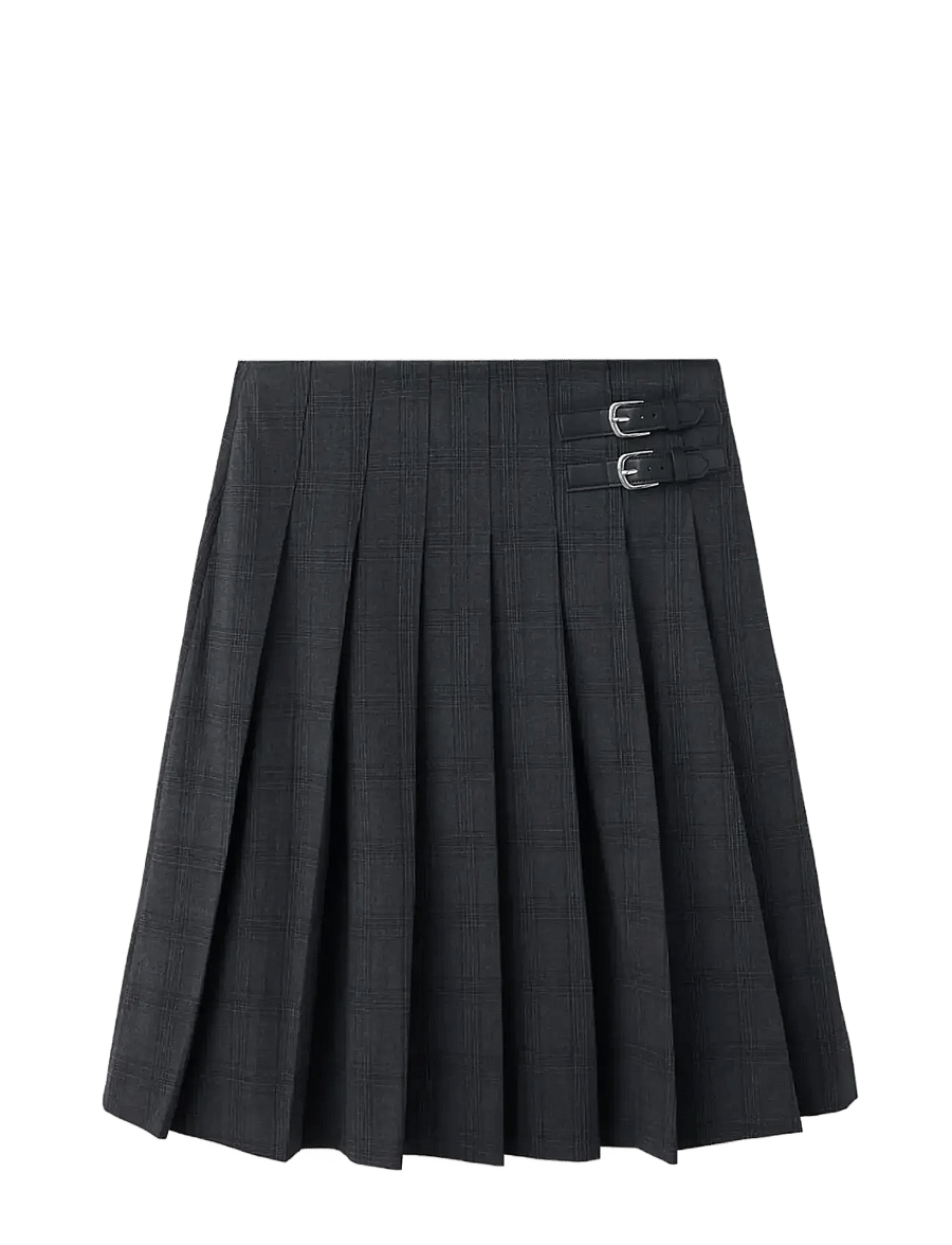 Mango - Pleated check skirt - plisserade kjolar - grey - 1